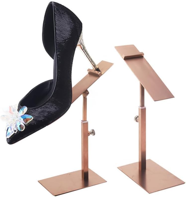 Mollytek 2 Pack Shoe Display Riser Stainless Steel High Heel Display Stand Rack High Heel Shoe Stand Holder Countertop Shoes Display Stands for Selling Photography (Rose Gold) - Image 1
